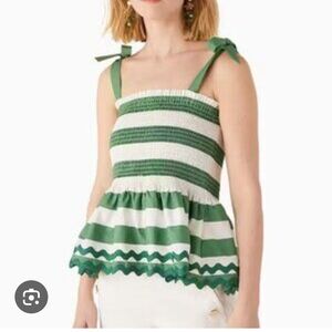 kate spade Green and White Striped Tie-Shoulder Peplum Camisole